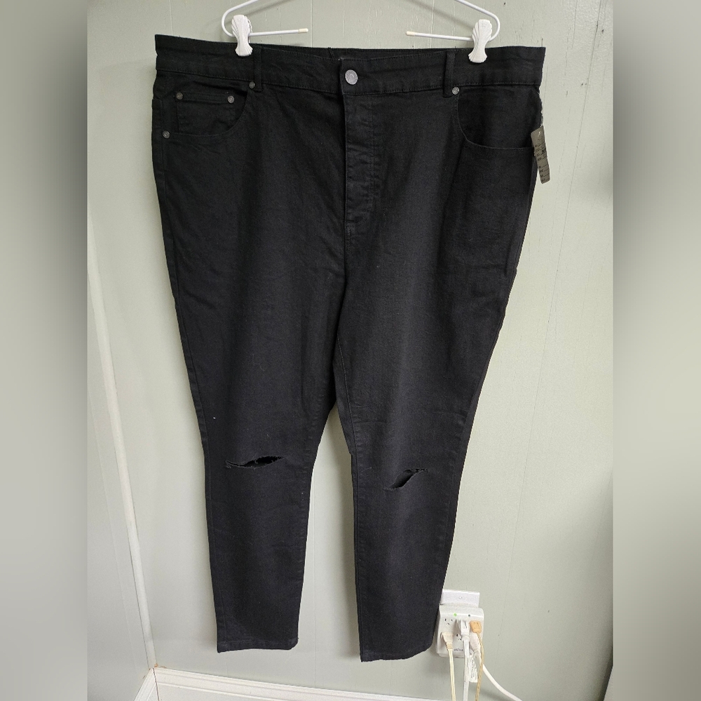 BoohooMan Jeans Mens 46 Black Super Skinny Ripped Knee